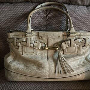 Vintage Coach Cream Leather Satchel with Tassel